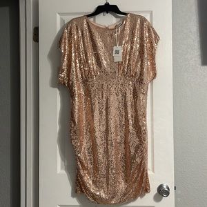 GRACE KARIN Women Short Sleeve Ruched Sequin Glitter Mini Party Dress Size XXL